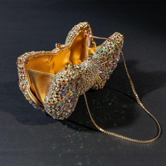 Verano Hill Isabella Bow Clutch Bag Gold Rhinestone Design NWOT - Picture 4 of 6